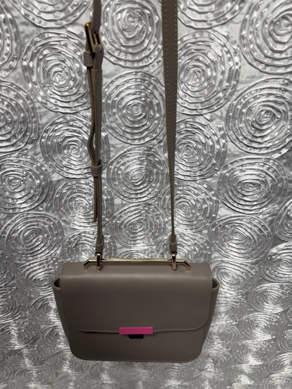 Furla Elisir Gray Leather Crossbody Bag with Pink Accent